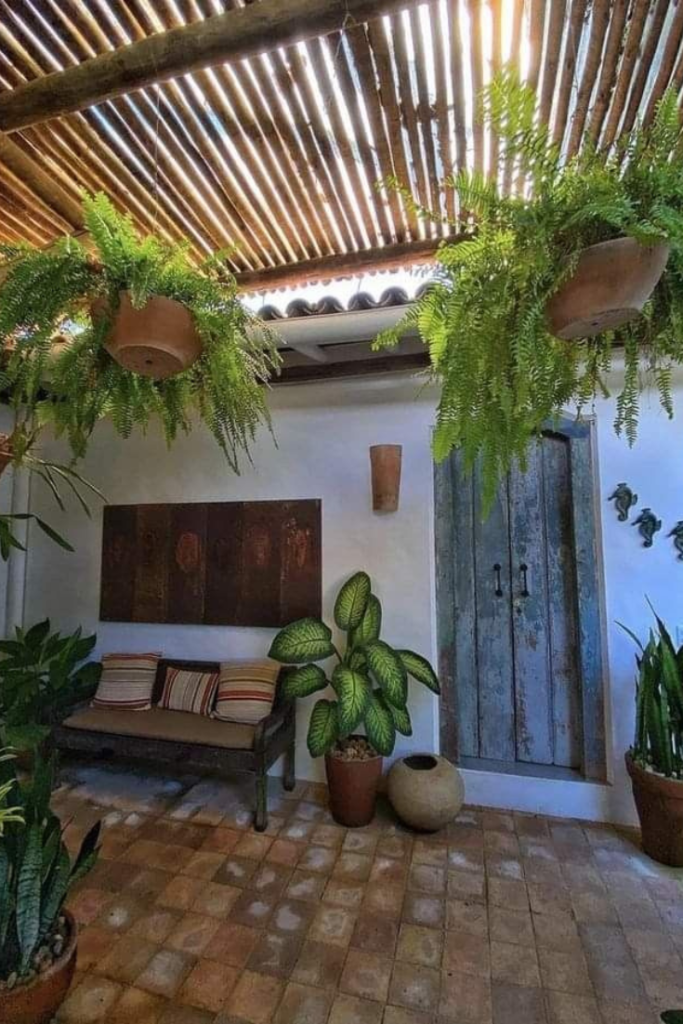 Create shade with vine-covered beams