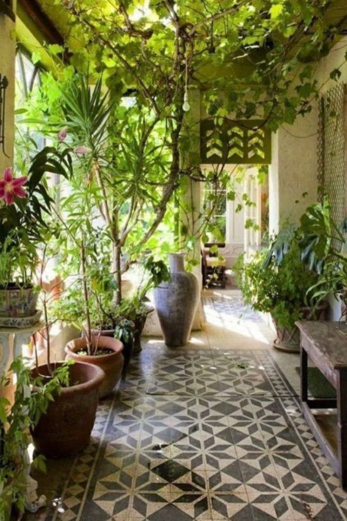 Green entrance with hanging vines