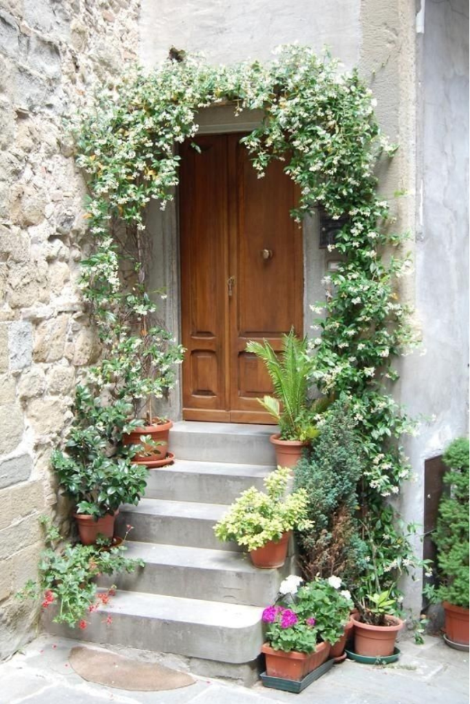 Decorate entrances with flowering vines for warm welcomes