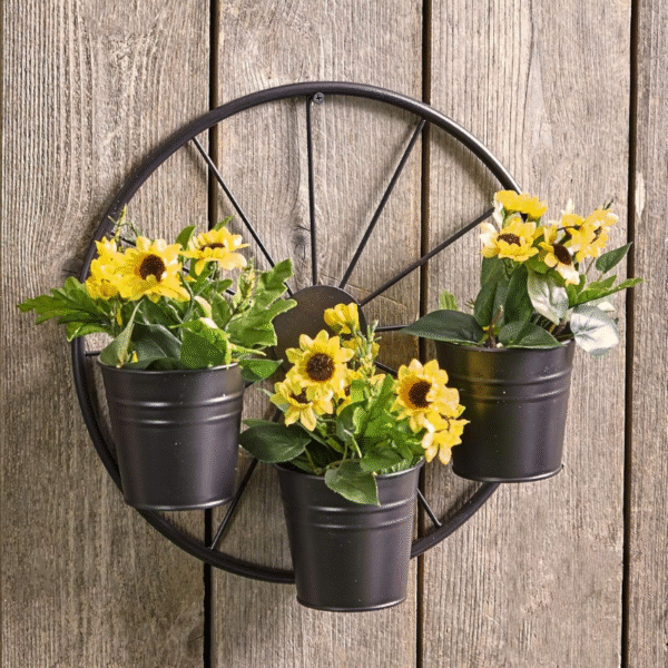 Metal Wheel Wall Planter - Image 2
